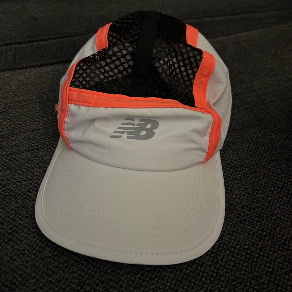 New Balance White and Neon Orange Mesh Cap